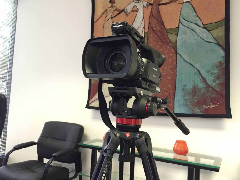 Legal video camera used by our legal videographers during a legal videography deposition at Lake Cook Reporting.