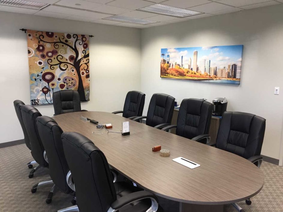 Example conference room with decorations at Lake Cook Reporting.